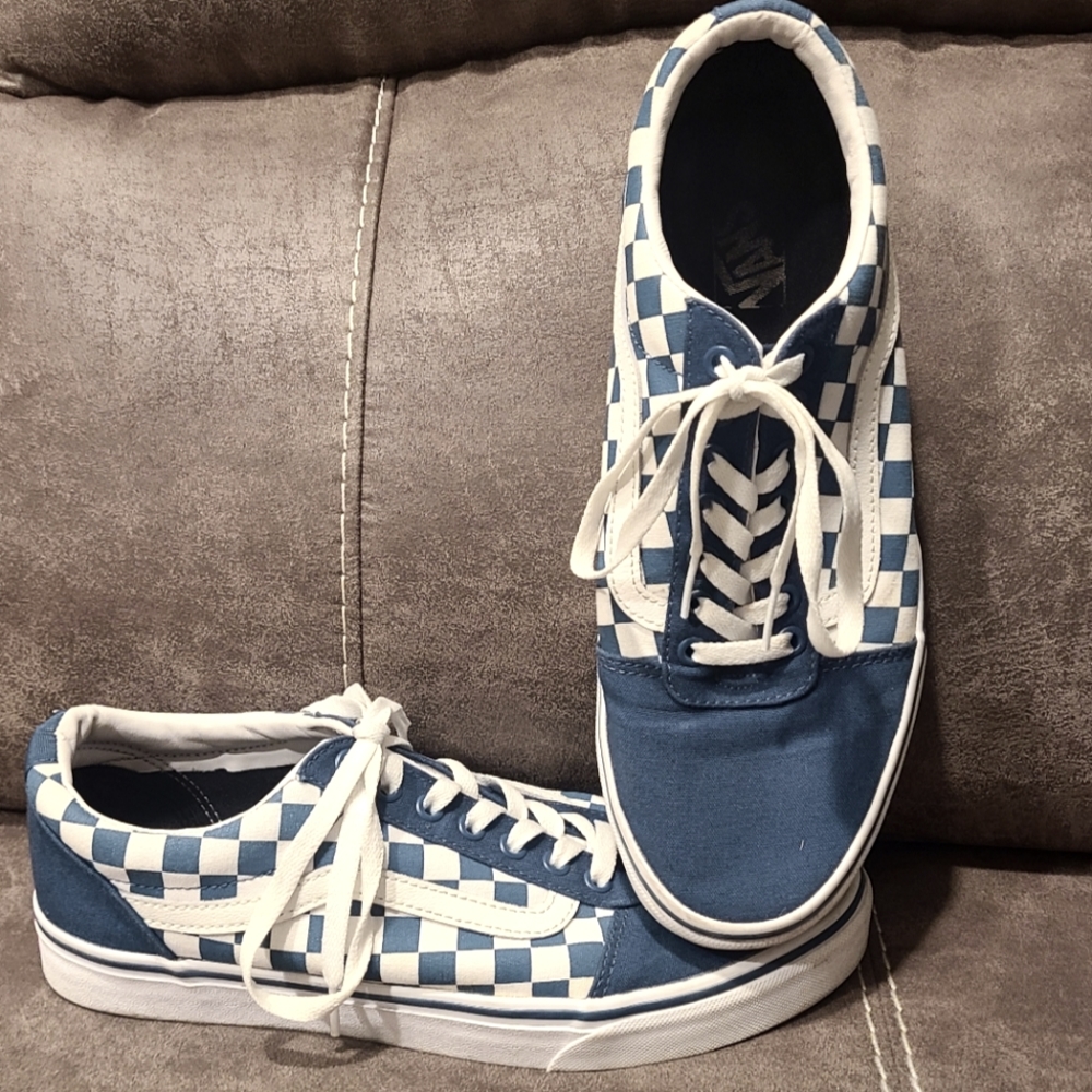 VANS PRIMARY CHECK OLD SKOOL SHOE Men's 10.5 Blue/White